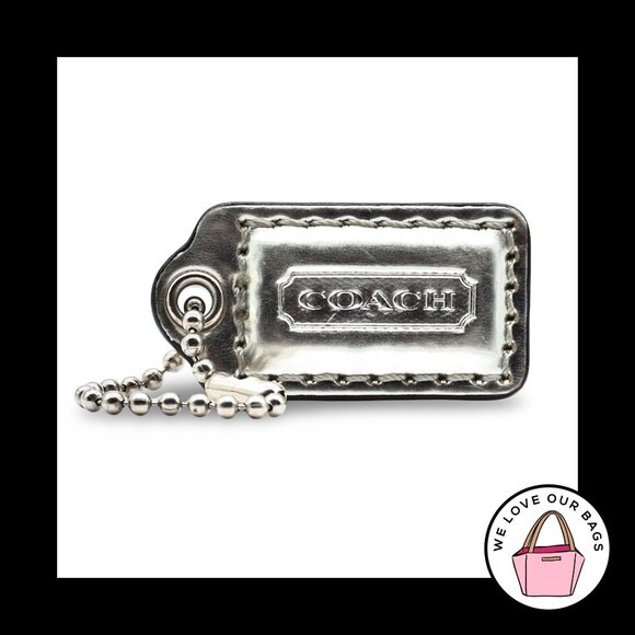 1.5" Small COACH Poppy Silver Mirrored Leather Fob Bag Charm Keychain Hang Tag - Picture 1 of 1
